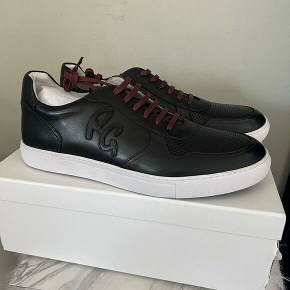 ROBERT GRAHAM Barrelman Leather Sneaker, Designer Black/Red Laces Size 11.5, NWT - Picture 15 of 16